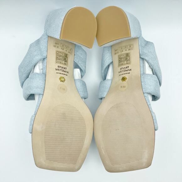 Stuart Weitzman Womens Playa 75 Knot Block Heel Sandals 9.5M Blue Denim NWOB - Picture 11 of 12